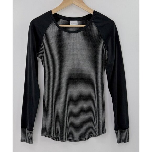 Columbia Cascade George Black &‎ Gray Waffle Knit Long Sleeve Crew Shirt Sz M - Picture 1 of 9